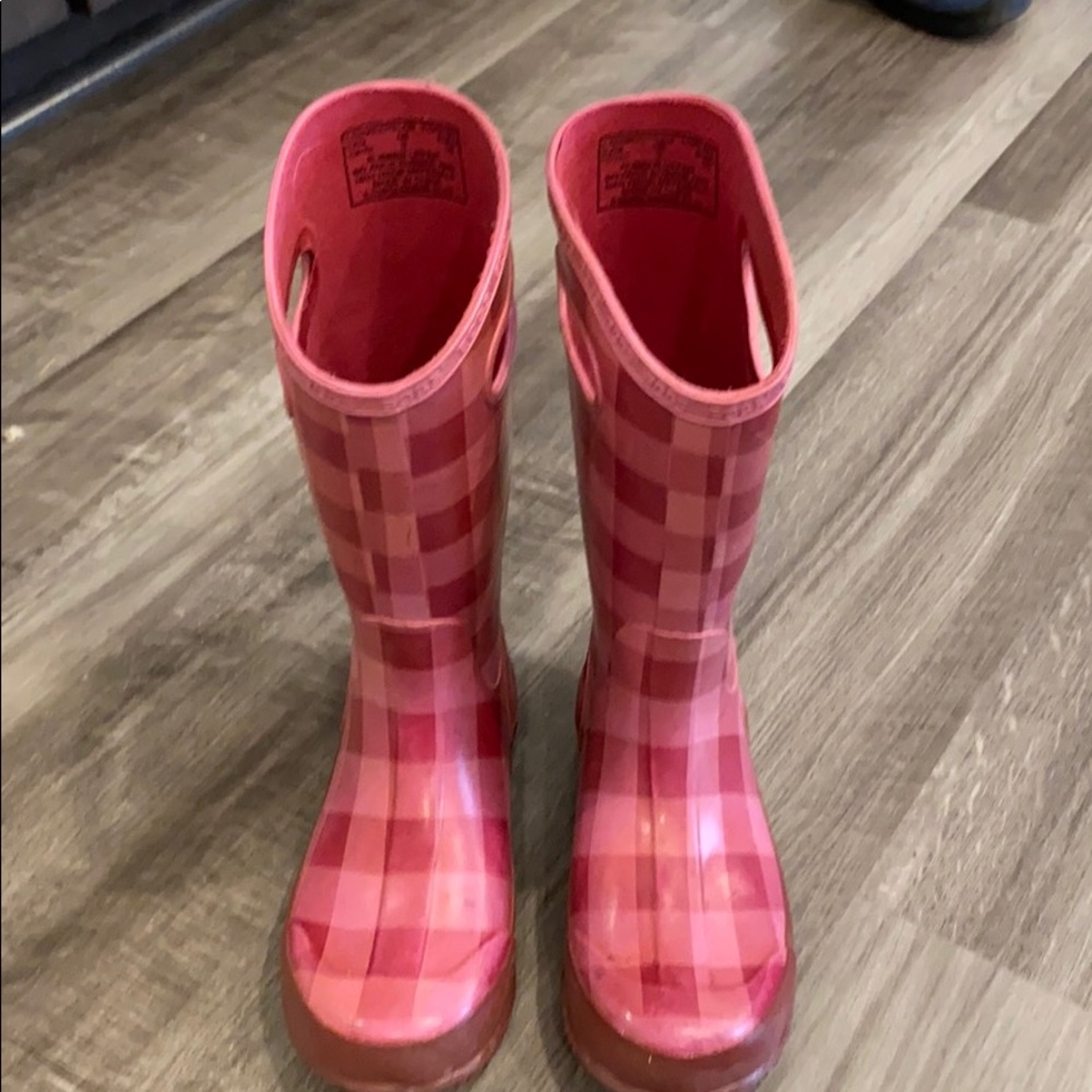 Girls pink plaid big rain boots